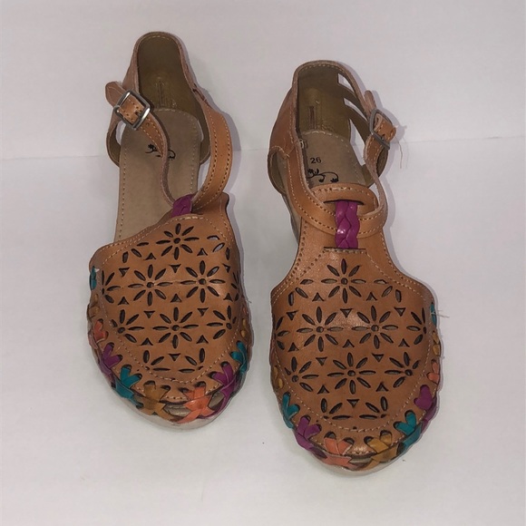 🌻 Huarache Leather Heeled Sandals Sz MEX26/US8 - Picture 4 of 8